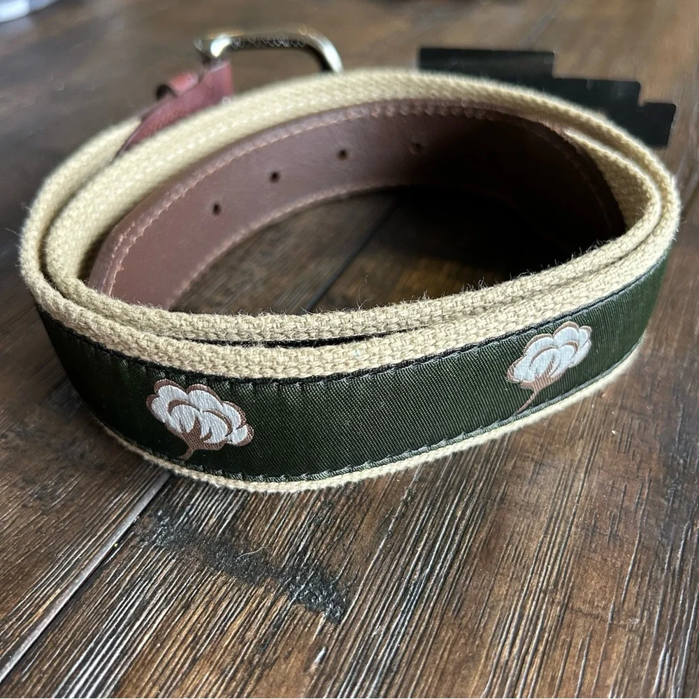 Belted Cow Company Green Cotton Leather Belt Size 32 NWT